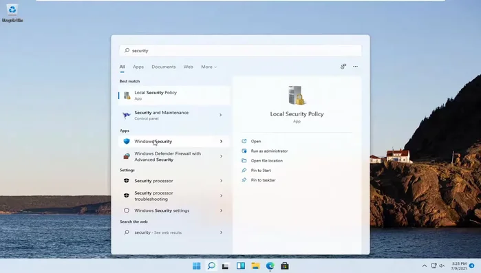 Selezionare "Sicurezza di Windows" dai risultati.