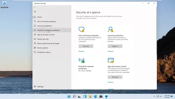 Nel menu a sinistra, selezionare "Firewall e protezione di rete".