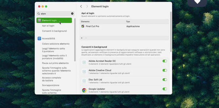 Seleziona i programmi da rimuovere e clicca sul simbolo meno ('-')