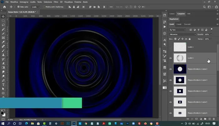 Raggruppa tutti i livelli dello sfondo e aggiungi un livello di regolazione Mappa Gradiente in cima al gruppo per cambiare facilmente il colore dello sfondo.