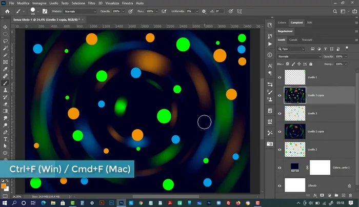 Applica nuovamente il filtro Sfocatura Radiale (fattore 25) due volte.