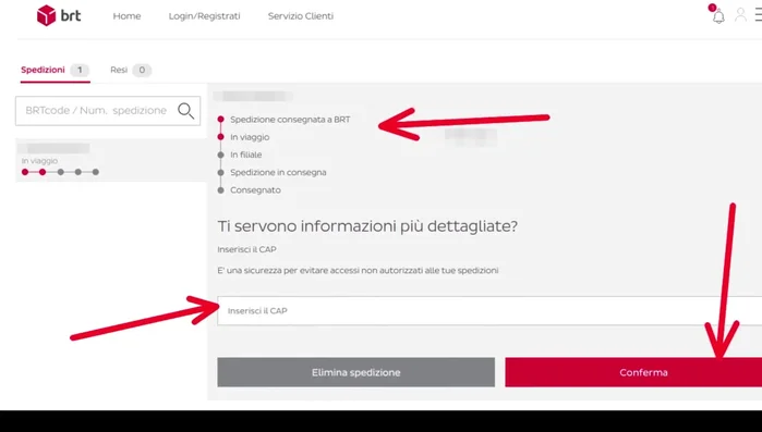 Visualizza le informazioni sulla spedizione nella nuova pagina.