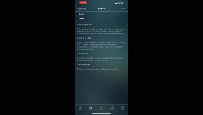 Aggiungi le tue attività (immobili, auto, investimenti) e passività (mutui, prestiti).