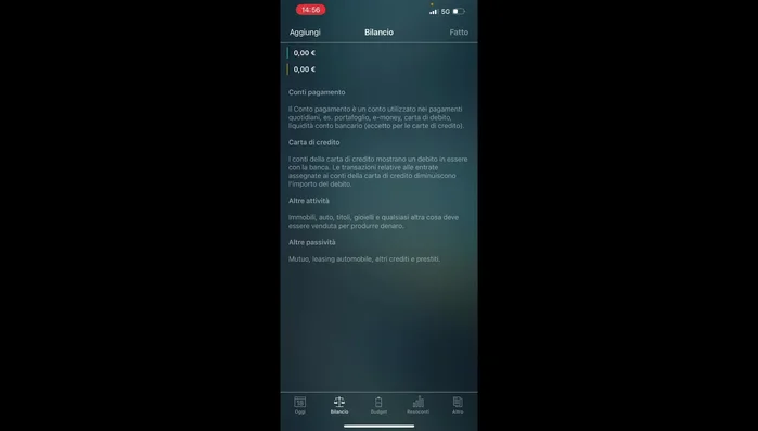 Aggiungi le tue attività (immobili, auto, investimenti) e passività (mutui, prestiti).