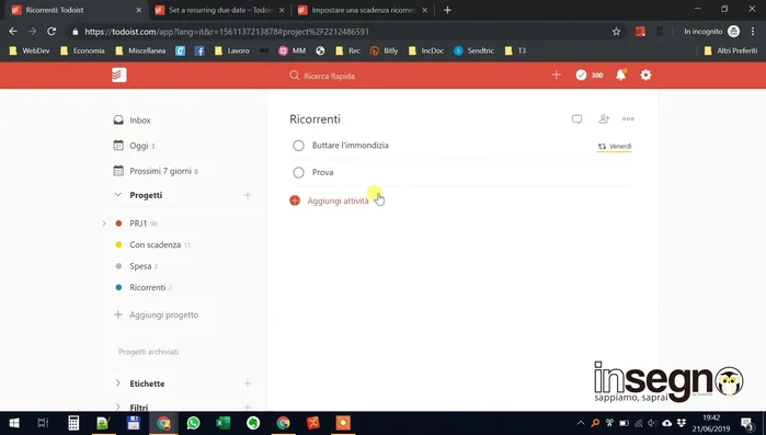 Per eliminare un task ricorrente, cliccare sui tre puntini e selezionare "Elimina".