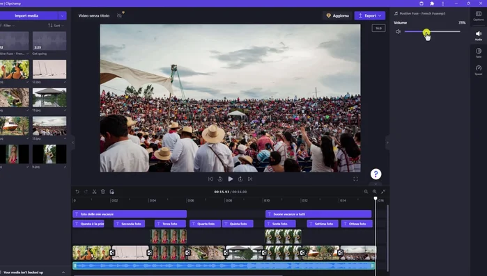 Regola il volume e aggiungi dissolvenze in entrata e in uscita alla musica per una transizione più fluida.
