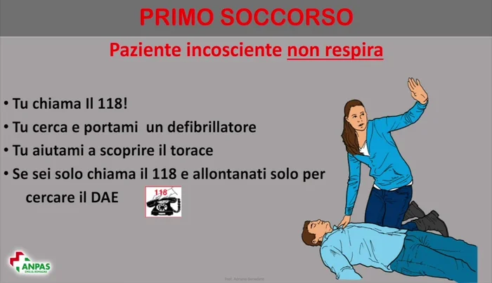 Se non respira, chiama il 118 e cerca un defibrillatore.