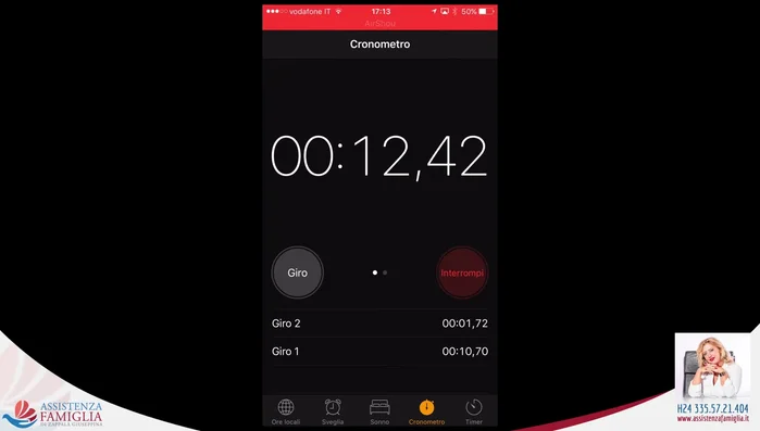 Interrompere il cronometro cliccando su 'Interrompi'.