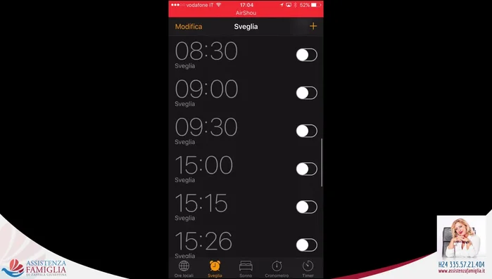Impostare l'ora e i giorni di ripetizione.