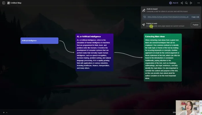 Condividi la tua mappa mentale copiando il link, pubblicandola su un sito web o esportandola in formato PNG o JPEG.