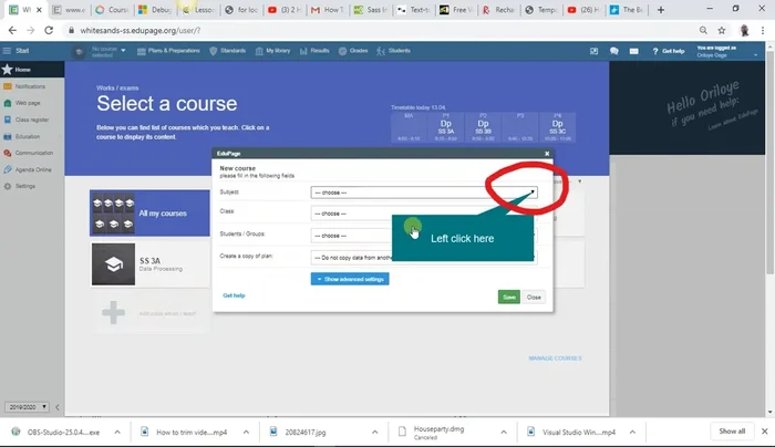 Seleziona la materia (es. Progetti, Elaborazione Dati).
