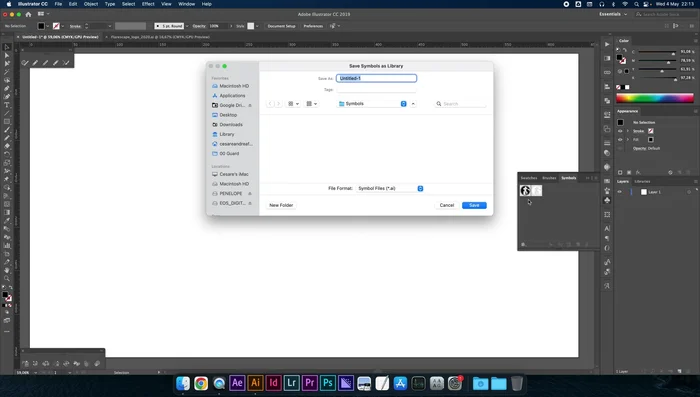 Salvare librerie di simboli personalizzate: Clicca sull'icona a menu (hamburger) nel pannello Simboli per salvare una selezione di simboli in una libreria personalizzata.
