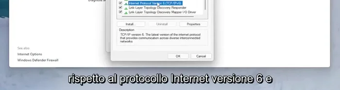 Deseleziona "Protocollo Internet versione 6 (TCP/IPv6)". Clicca su "OK".