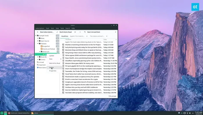 (Opzionale) Eliminare o annullare l'iscrizione a un feed tramite il menu contestuale (clic destro).
