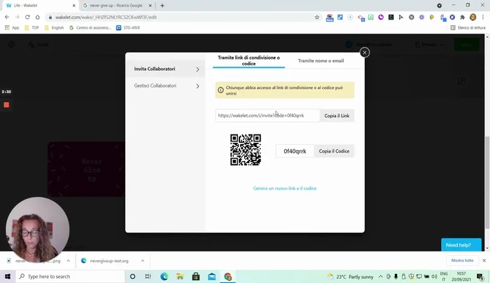 Generare il link e/o codice di accesso per gli studenti. Condividere il link o il codice con gli studenti tramite email, piattaforma di e-learning o altri metodi.