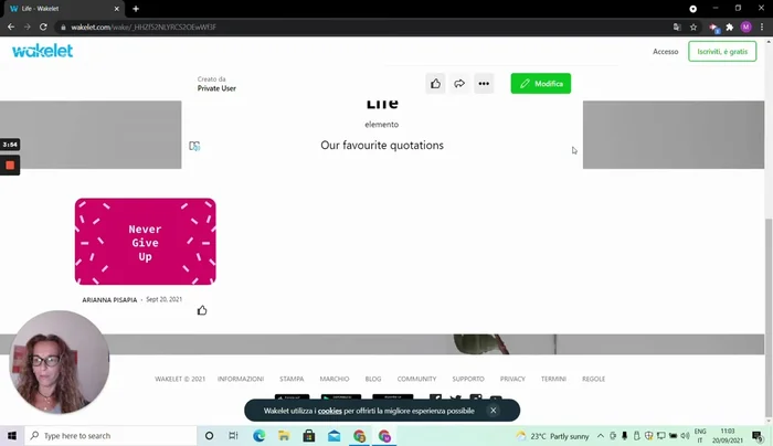 Gli studenti caricano la propria citazione preferita utilizzando le stesse istruzioni fornite dal docente.