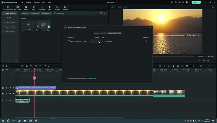 Cliccare su "Ok" per avviare la conversione del testo in voce.