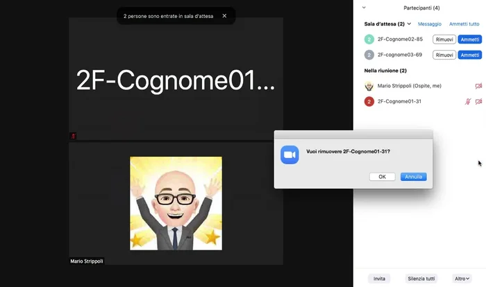 Al termine di ogni colloquio, rimuovere l'alunno dalla riunione.