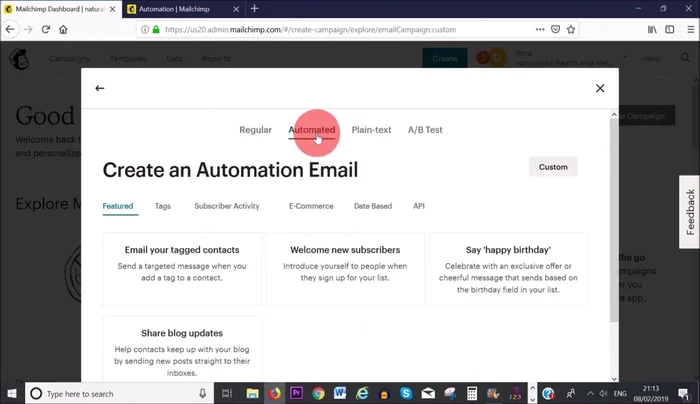 Dai un nome alla campagna (solo per tuo riferimento) e seleziona la lista di iscritti.