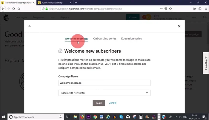 Dai un nome alla campagna (solo per tuo riferimento) e seleziona la lista di iscritti.