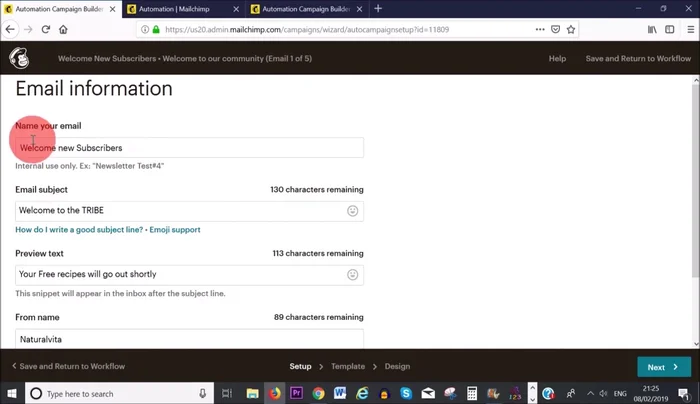 Progetta il contenuto delle email usando i modelli di MailChimp. Aggiungi immagini, testo, collegamenti, e personalizza l'aspetto.