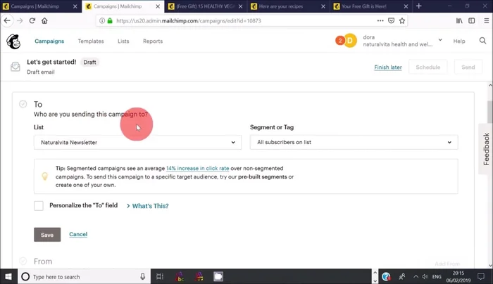 Modifica la sezione 'Da' usando un nome riconoscibile (nome aziendale o personale) e un indirizzo email professionale.