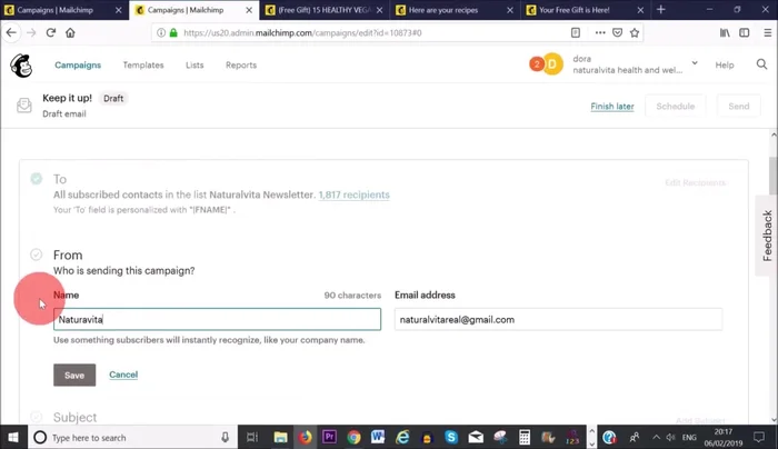 Modifica la sezione 'Da' usando un nome riconoscibile (nome aziendale o personale) e un indirizzo email professionale.