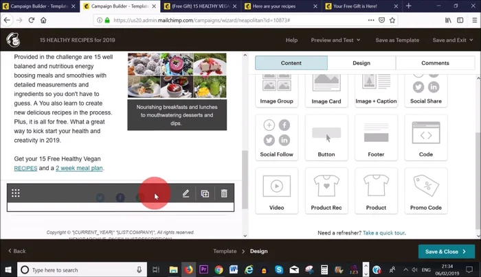 Modifica l'area del piè di pagina (colore di sfondo, informazioni di contatto).