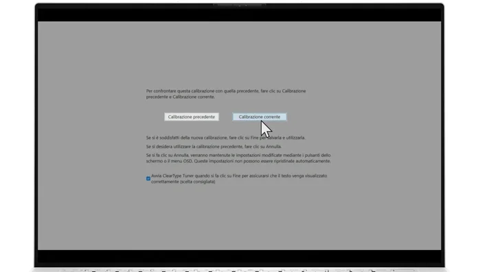 Confrontare le impostazioni prima e dopo la calibrazione: Utilizzare i pulsanti di confronto per valutare i risultati.