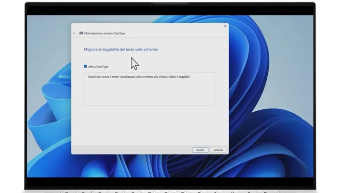Calibrazione ClearType (opzionale): Migliorare la nitidezza del testo.