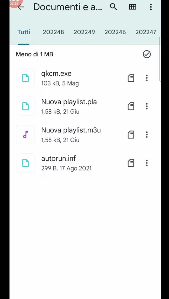 Utilizzare il filtro per metodo di archiviazione (memoria interna o scheda SD) per ottimizzare lo spazio di archiviazione.