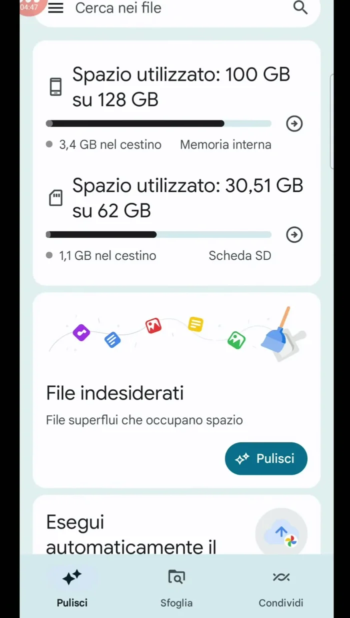 Eliminare i file indesiderati (file temporanei delle app).