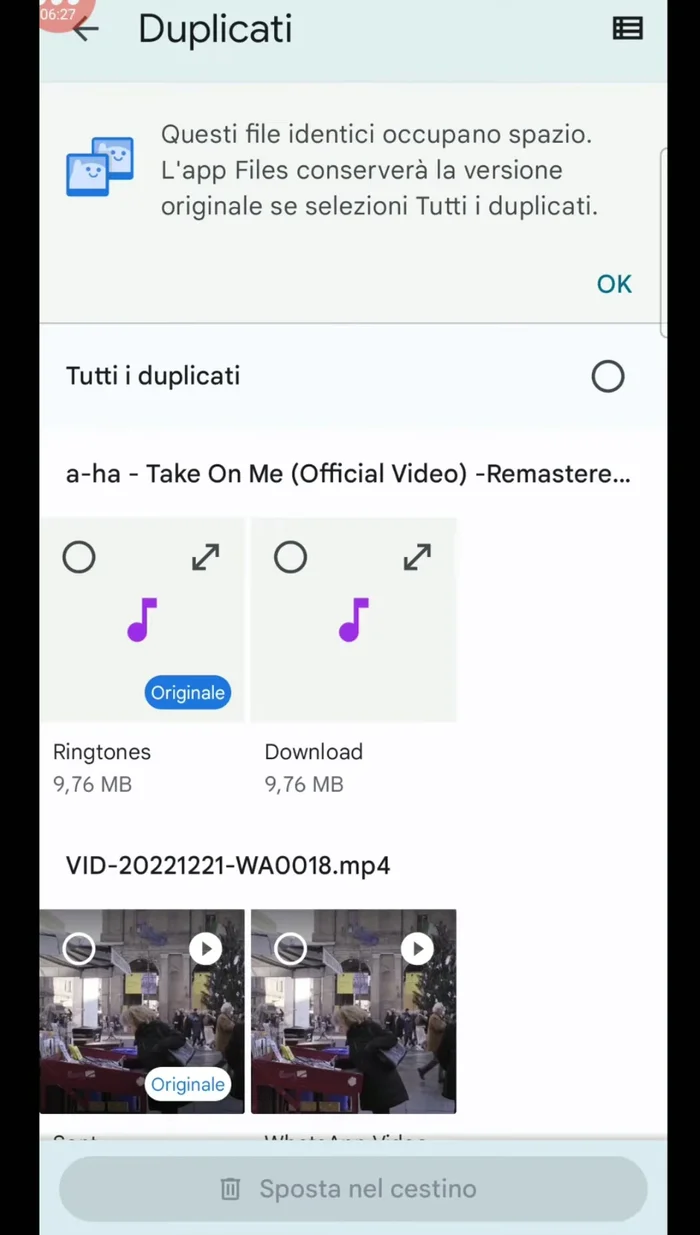 Eliminare i file duplicati identificati dall'applicazione.