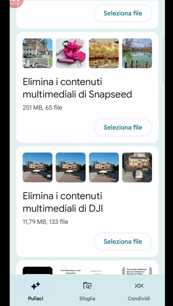 Eliminare i contenuti multimediali di app non più utilizzate (es. Snapseed, DJI, etc.).