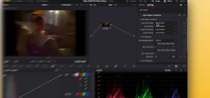 Inserire Rec.709 nei primi tre campi e Cineon Film Log nell'ultimo campo del Color Space Transform per la conversione dello spazio colore.