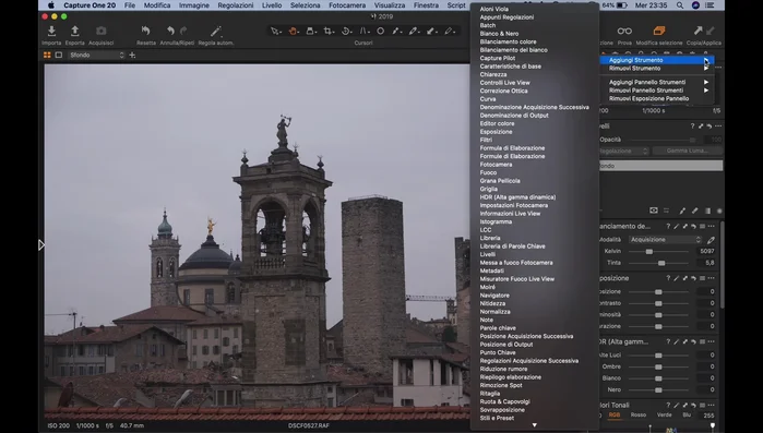 Aggiungi o rimuovi pannelli di strumenti tramite il menu contestuale nello spazio vuoto.