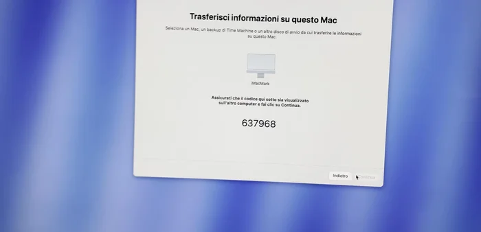 Selezionare il metodo di trasferimento: Wi-Fi (solo per connessioni veloci e pochi dati), cavo Ethernet, o cavo Thunderbolt (il più rapido).