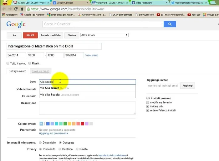 Aggiungere dettagli all'evento (luogo, descrizione, videochiamata)