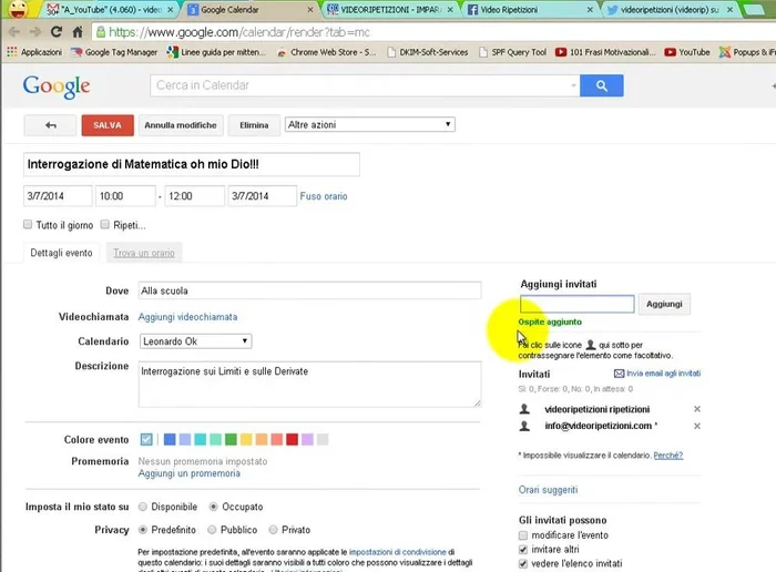 Invitare partecipanti all'evento via email
