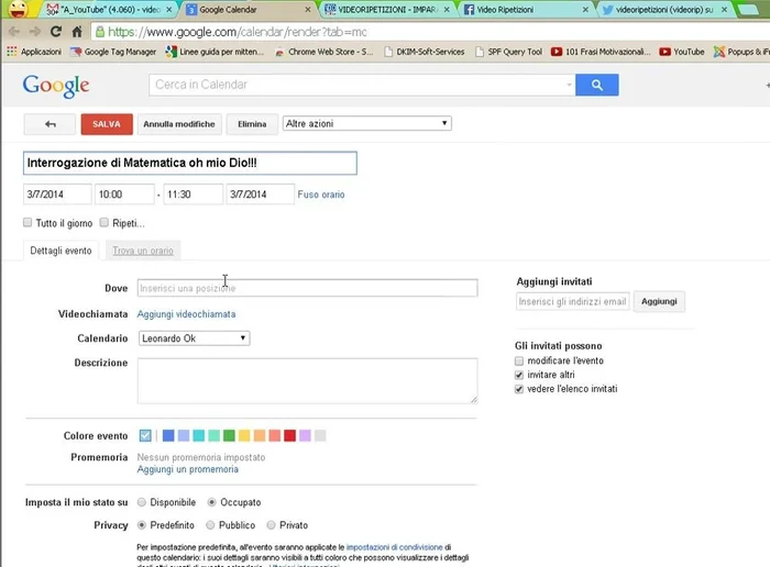 Personalizzare le impostazioni dell'evento (data, ora, durata, tutto il giorno)