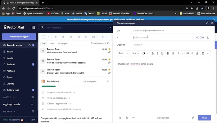 Inserire l'indirizzo email del destinatario.