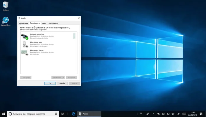 Fai clic destro sul microfono scelto, seleziona "Abilita" e "Imposta come predefinito".