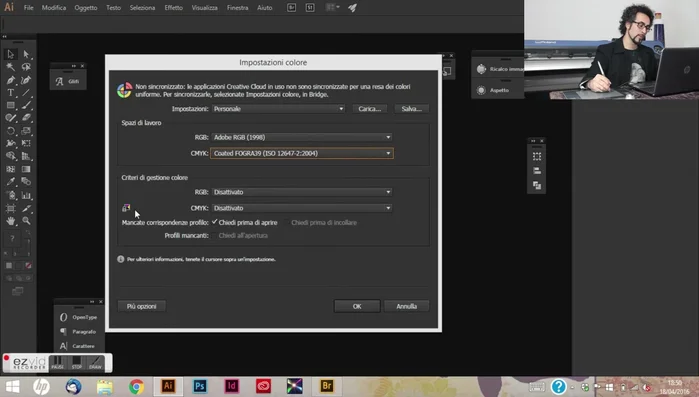 Opzioni di conversione: Lasciare il motore "Adobe" e "Intento colorimetrico relativo".