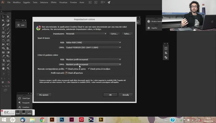 Opzioni di conversione: Lasciare il motore "Adobe" e "Intento colorimetrico relativo".
