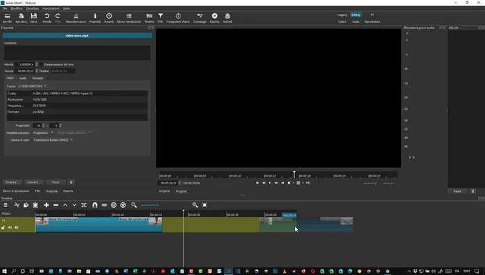 Se necessario, aggiungere una nuova traccia video per riempire lo spazio vuoto (menu 'Aggiungi traccia video').