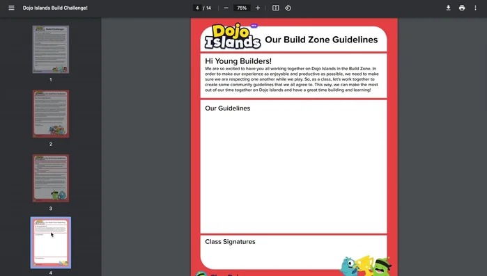 Completare sfide di costruzione scaricabili dall'Angolo Attività di Mojo, promuovendo il lavoro di squadra e il pensiero creativo.