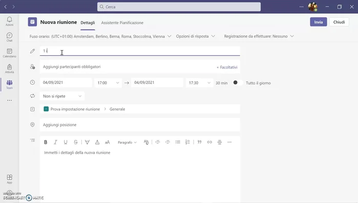Aggiungere informazioni sulla riunione (opzionale).