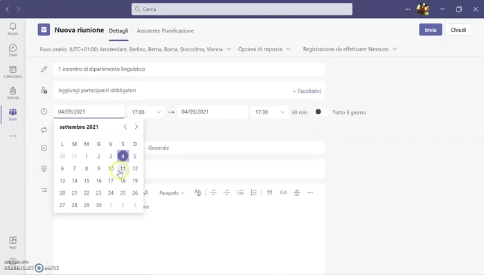 Aggiungere informazioni sulla riunione (opzionale).