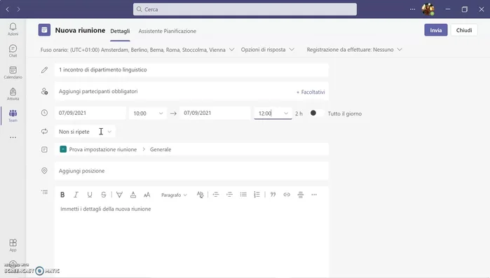 Aggiungere informazioni sulla riunione (opzionale).