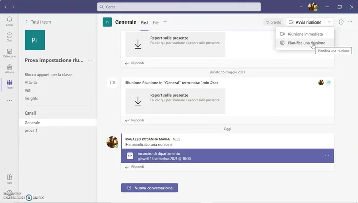 Cliccare su "Pianifica una riunione"